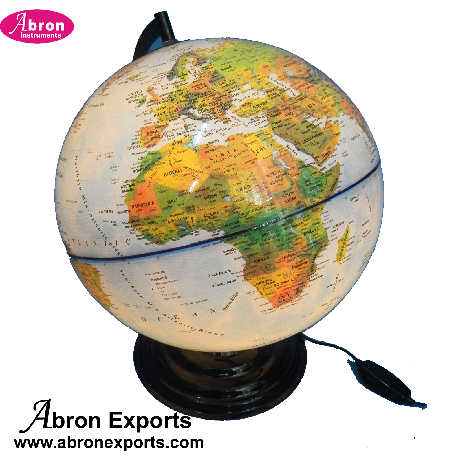 Globe 3D 25cm Political World With Light Physical With Arc Stand Abron Africa AG-202L25 